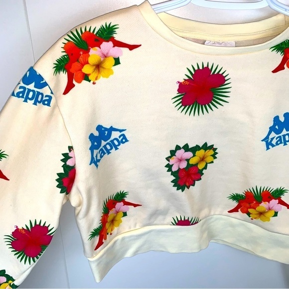 Kappa sz S Cropped Floral Hawaiian Orchid Logo Long Sleeve Sweatshirt Top - Picture 3 of 9